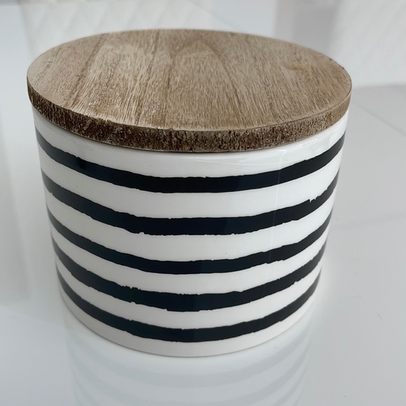Other - Large Ceramic Canister with Wood Lid-Black Stripe